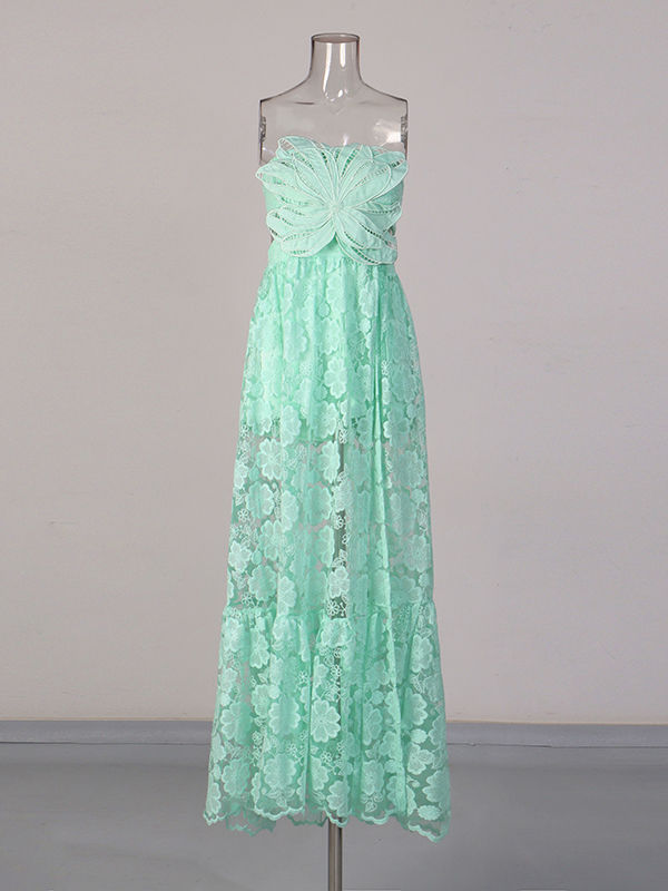 TWOTWINSTYLE Patchwork 3D Flower Side Split Elegant Dress