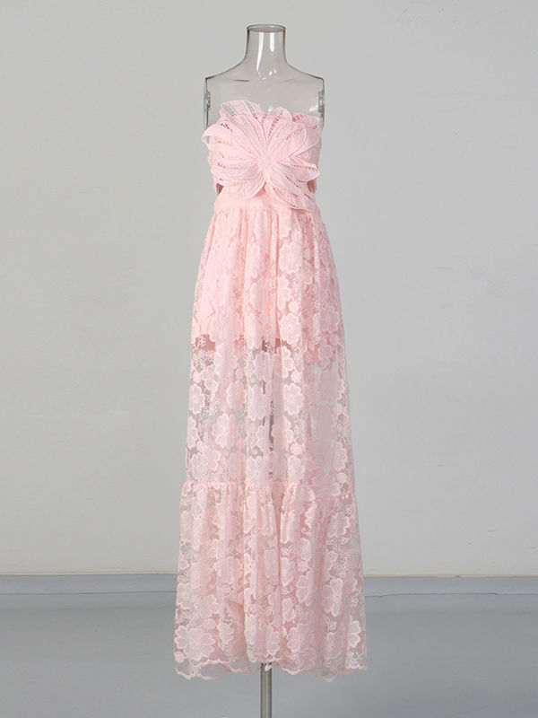 TWOTWINSTYLE Patchwork 3D Flower Side Split Elegant Dress