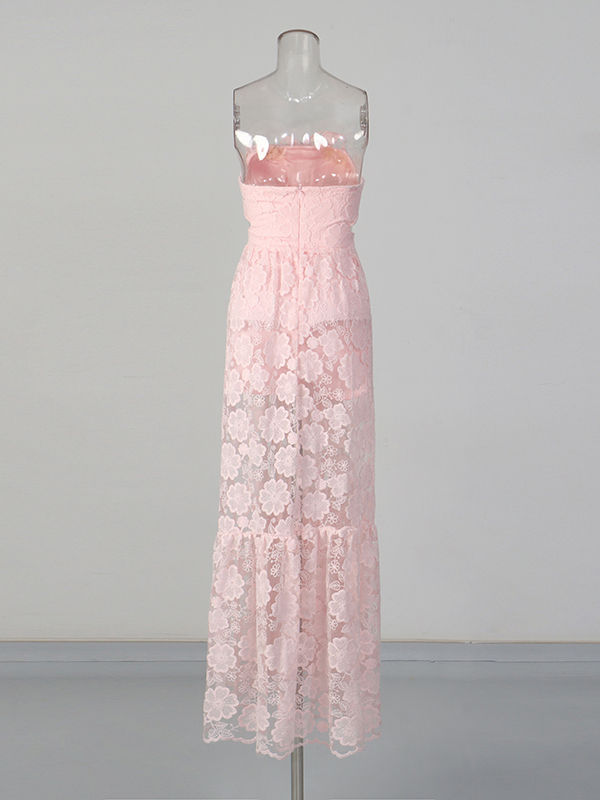 TWOTWINSTYLE Patchwork 3D Flower Side Split Elegant Dress