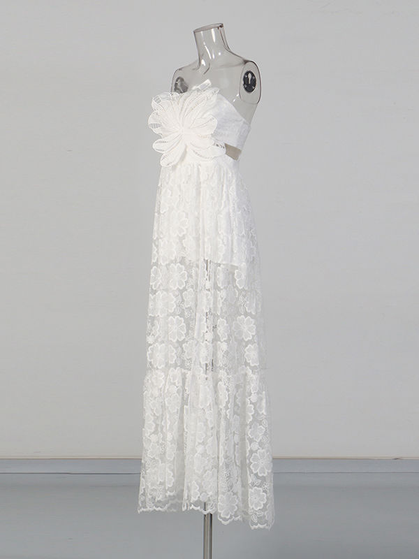 TWOTWINSTYLE Patchwork 3D Flower Side Split Elegant Dress