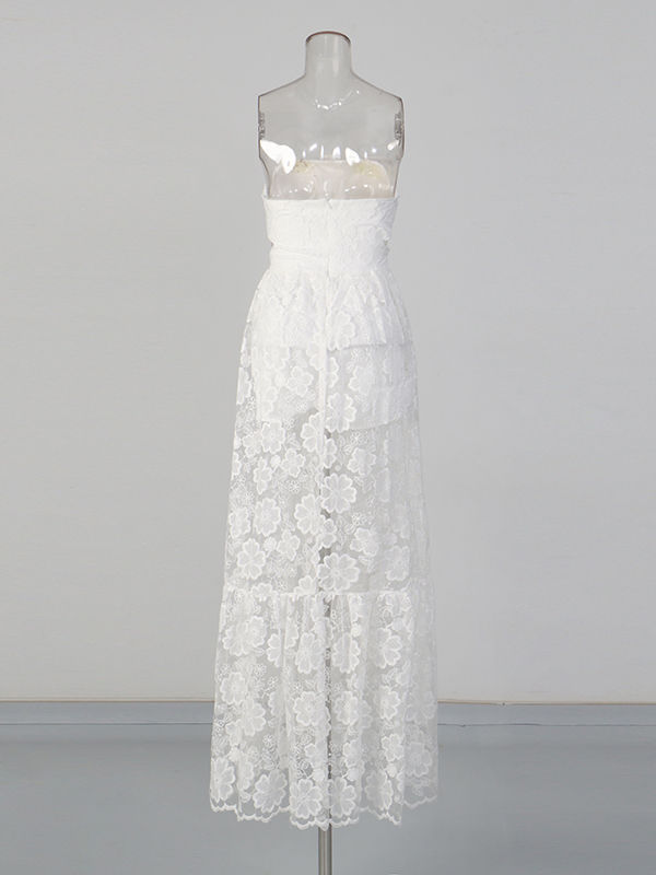 TWOTWINSTYLE Patchwork 3D Flower Side Split Elegant Dress