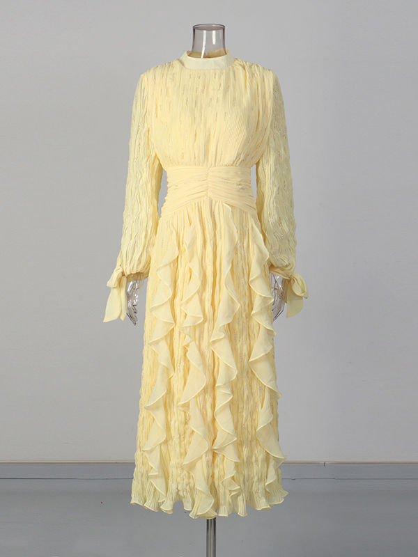 TWOTWINSTYLE Stand Collar Tunic Spliced Ruffles Elegant Dress