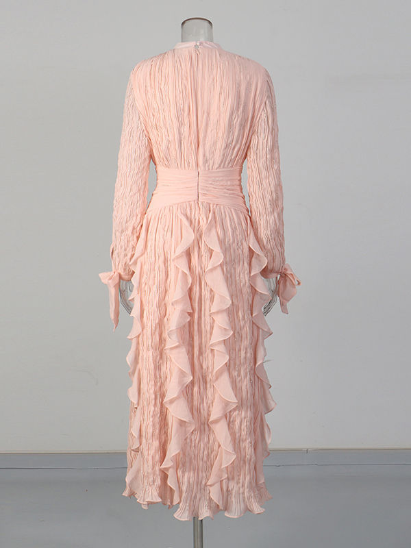 TWOTWINSTYLE Stand Collar Tunic Spliced Ruffles Elegant Dress