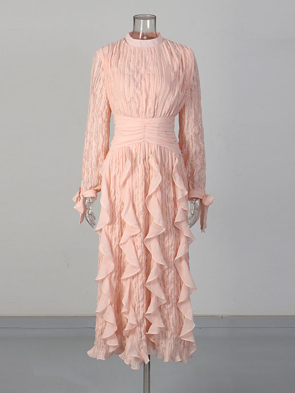 TWOTWINSTYLE Stand Collar Tunic Spliced Ruffles Elegant Dress
