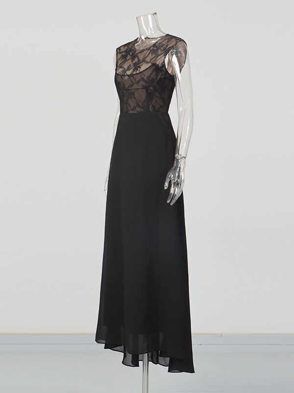 TWOTWINSTYLE Sleeveless Patchwork Lace Tunic Elegant Dress