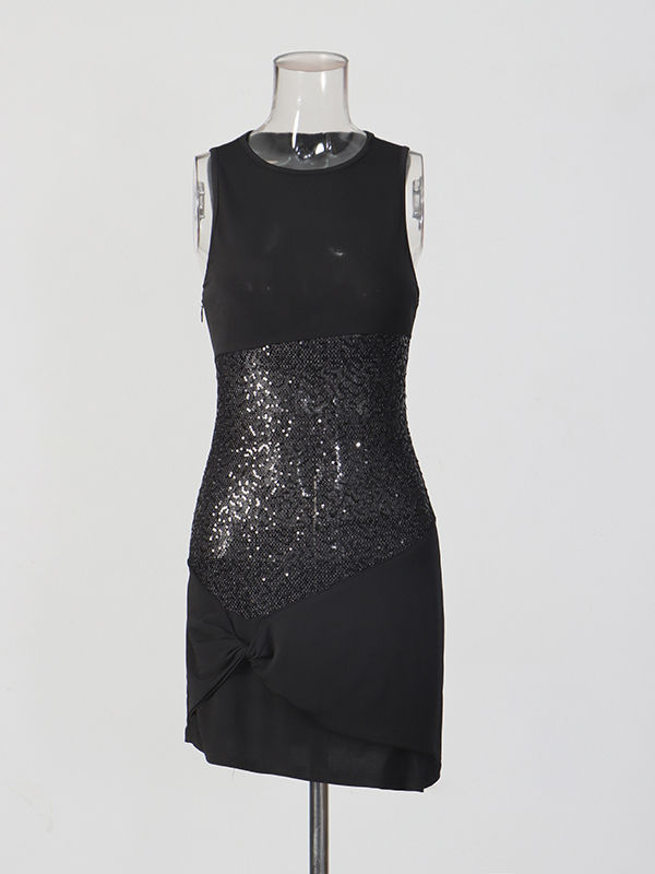 TWOTWINSTYLE Spliced Sequins Slimming Designer Mini Dress