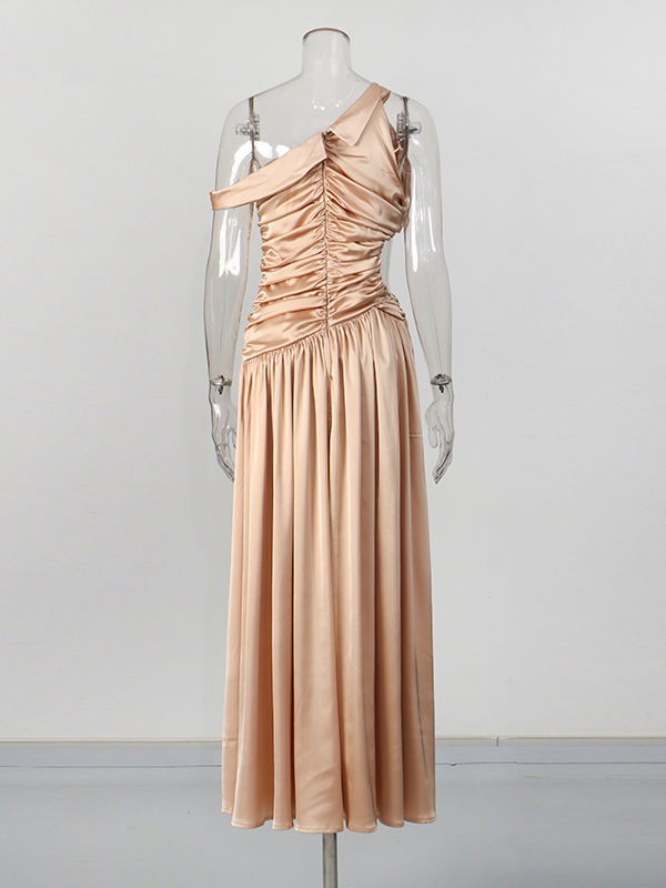 TWOTWINSTYLE Off One Shoulder Hollow Out Side Split Vintage Dress