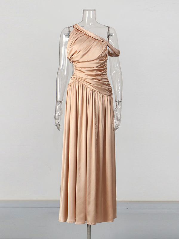 TWOTWINSTYLE Off One Shoulder Hollow Out Side Split Vintage Dress