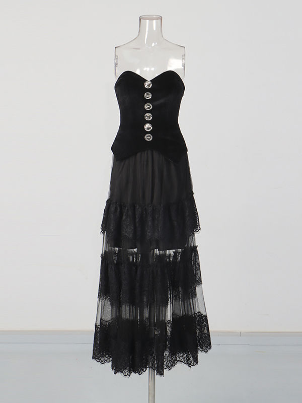 TWOTWINSTYLE Spliced Metal Button Tunic Strapless Dress