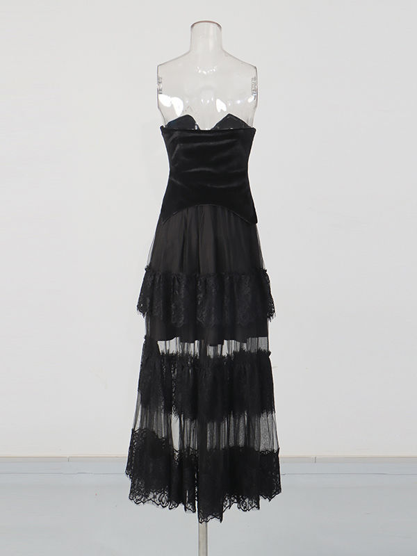 TWOTWINSTYLE Spliced Metal Button Tunic Strapless Dress