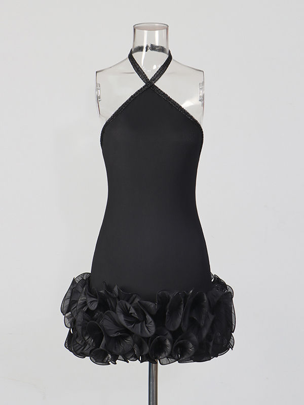 TWOTWINSTYLE Backless Patchwork Ruffles Slimming Dress