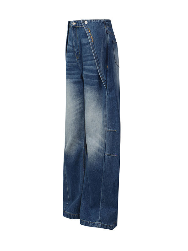 TWOTWINSTYLE Designer Hit Color Loose Denim Pants