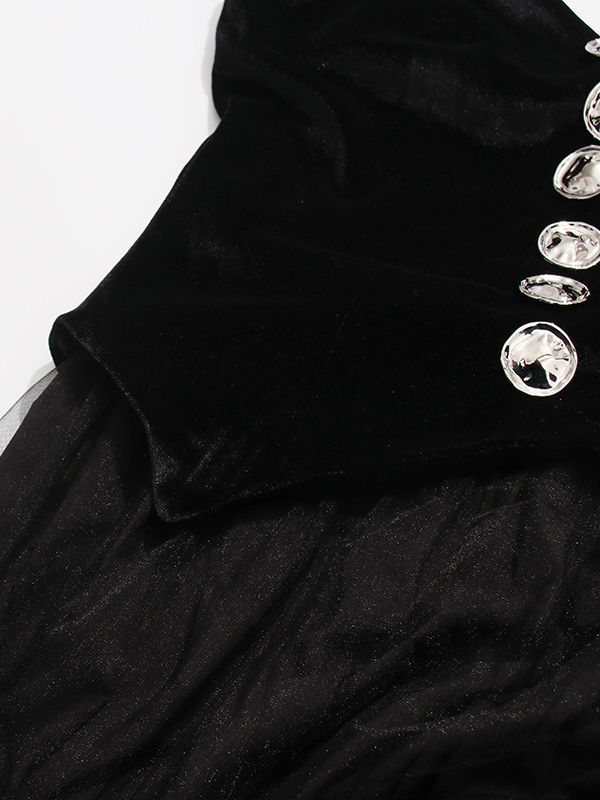 TWOTWINSTYLE Spliced Metal Button Tunic Strapless Dress