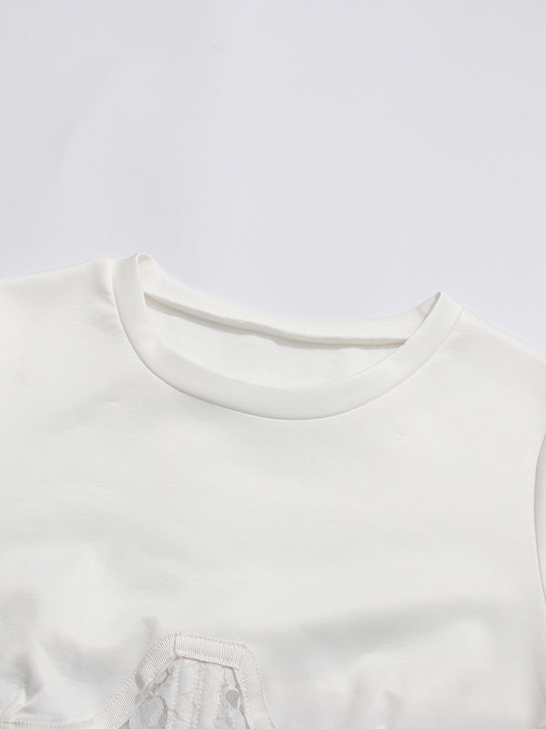 TWOTWINSTYLE Solid Spliced Lace Slimming Chic T Shirt