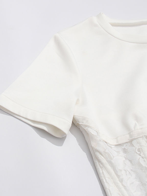 TWOTWINSTYLE Solid Spliced Lace Slimming Chic T Shirt
