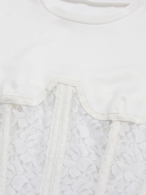 TWOTWINSTYLE Solid Spliced Lace Slimming Chic T Shirt