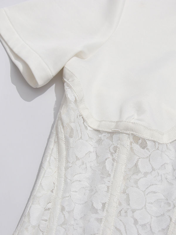 TWOTWINSTYLE Solid Spliced Lace Slimming Chic T Shirt