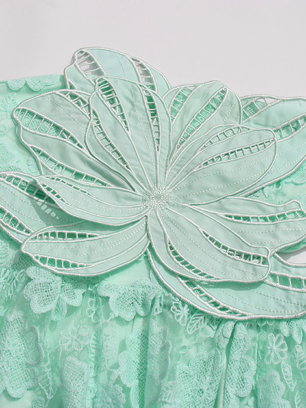 TWOTWINSTYLE Patchwork 3D Flower Side Split Elegant Dress