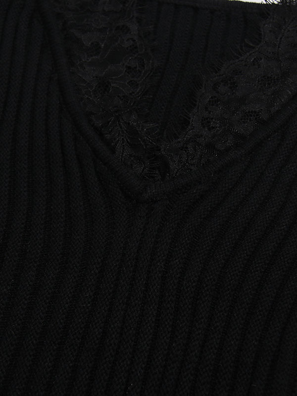 TWOTWINSTYLE Solid Long Sleeve Spliced Lace Slimming Sweater