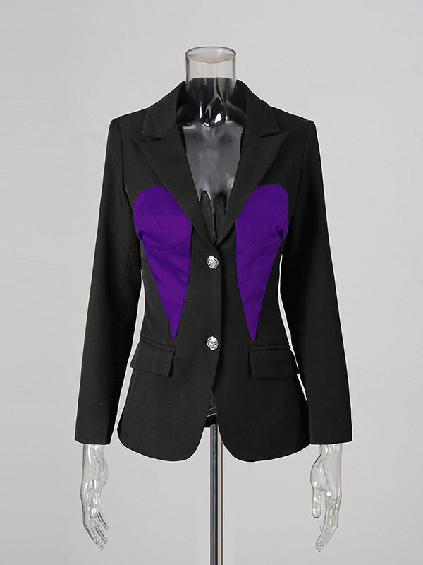 TWOTWINSTYLE Hit Color Lapel Long Sleeve Fashion Blazers