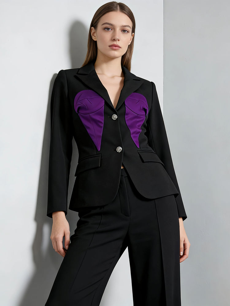 TWOTWINSTYLE Hit Color Lapel Long Sleeve Fashion Blazers