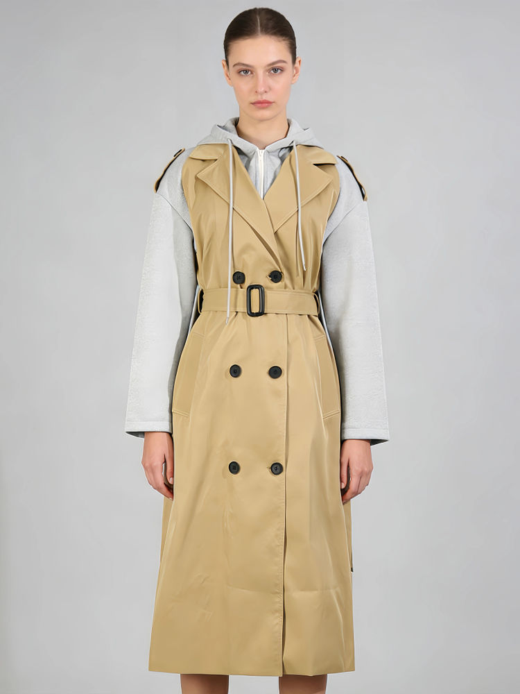 TWOTWINSTYLE Hit Color Patchwork Hooded Fashion Coat