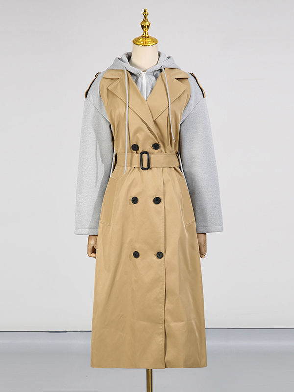 TWOTWINSTYLE Hit Color Patchwork Hooded Fashion Coat