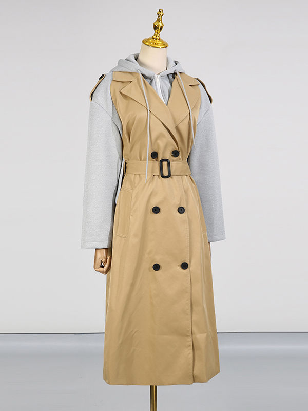 TWOTWINSTYLE Hit Color Patchwork Hooded Fashion Coat