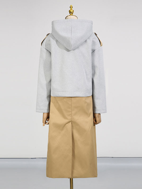 TWOTWINSTYLE Hit Color Patchwork Hooded Fashion Coat