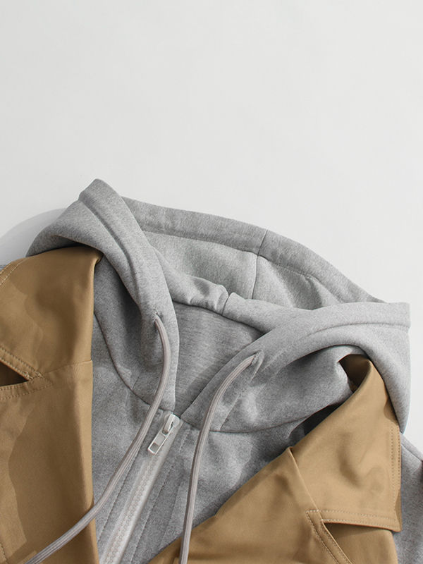 TWOTWINSTYLE Hit Color Patchwork Hooded Fashion Coat