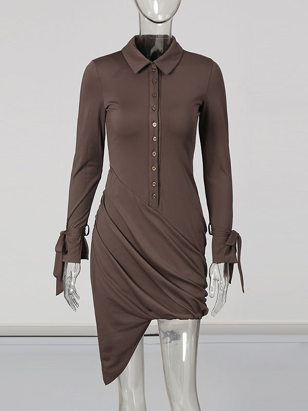 TWOTWINSTYLE Lapel Spliced Metal Button Irregular Hem Designer Slimming Dress