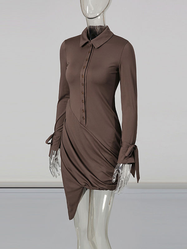 TWOTWINSTYLE Lapel Spliced Metal Button Irregular Hem Designer Slimming Dress