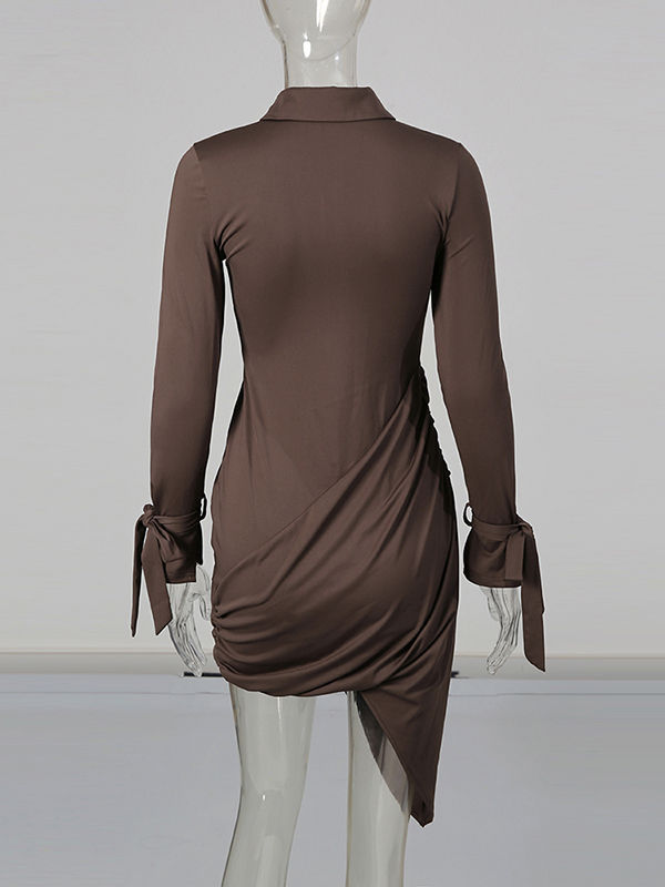 TWOTWINSTYLE Lapel Spliced Metal Button Irregular Hem Designer Slimming Dress