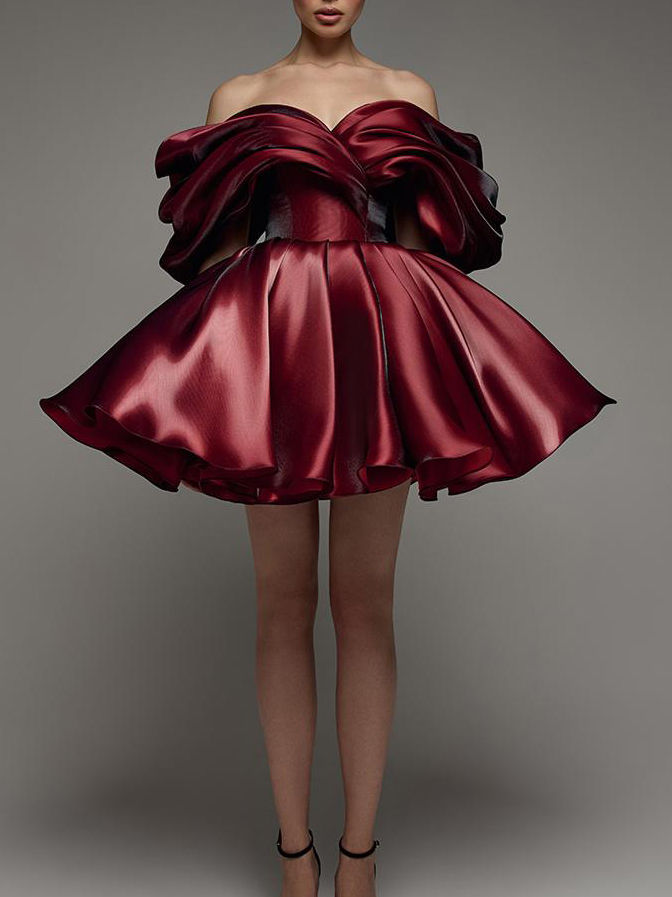 TWOTWINSTYLE Off Shoulder High Waist Patchwork Pleated Fashion Dress
