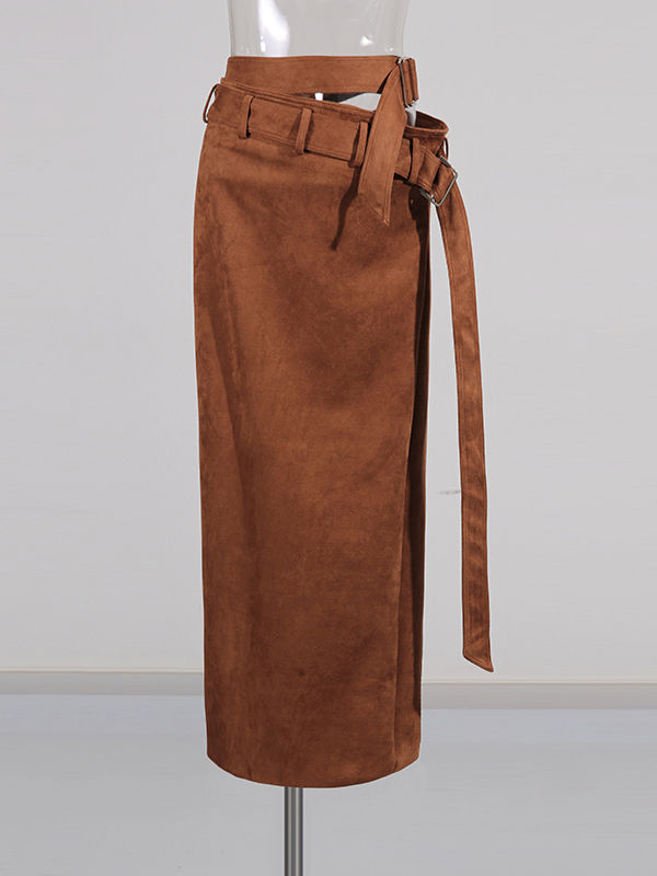 TWOTWINSTYLE Patchwork Belt Side Split Vintage Skirk