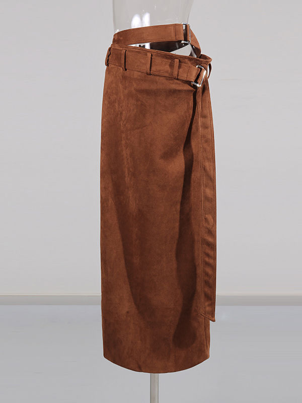 TWOTWINSTYLE Patchwork Belt Side Split Vintage Skirk