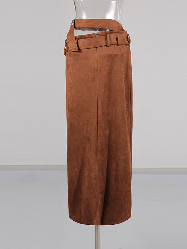 TWOTWINSTYLE Patchwork Belt Side Split Vintage Skirk