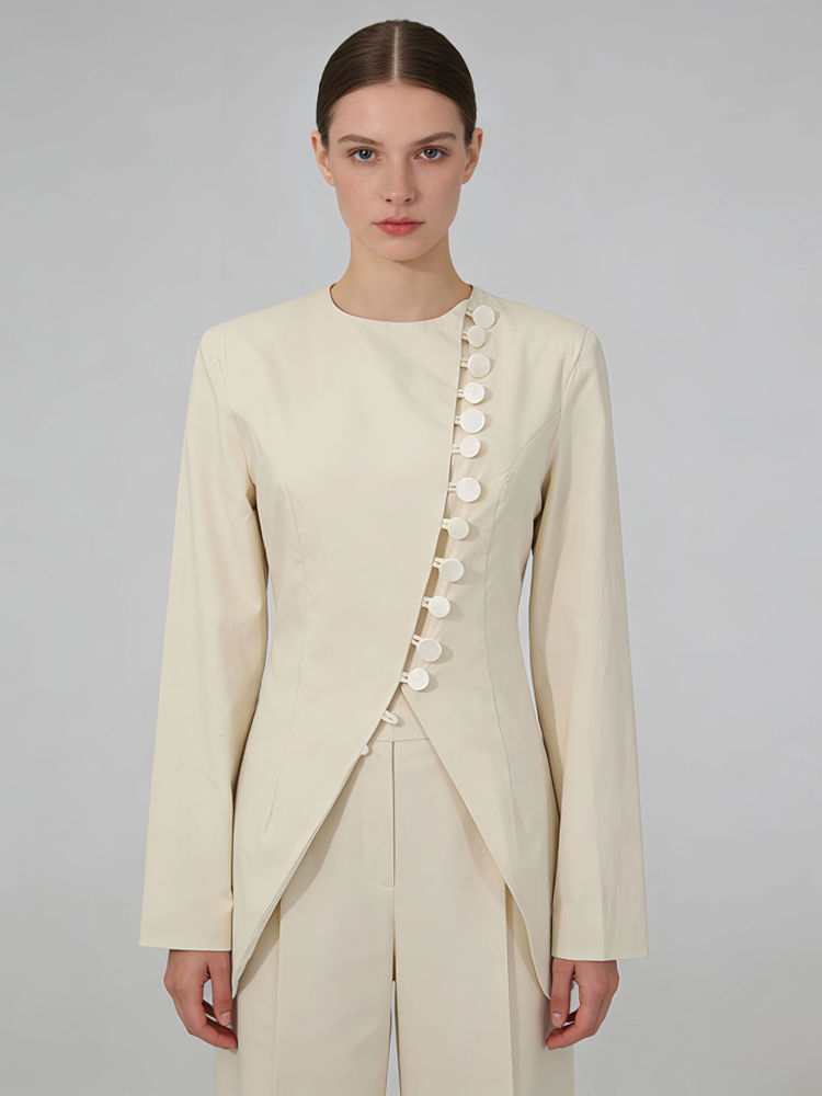 TWOTWINSTYLE Round Neck Long Sleeves Split Tunic Temperament Coat