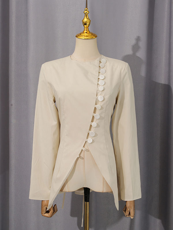 TWOTWINSTYLE Round Neck Long Sleeves Split Tunic Temperament Coat