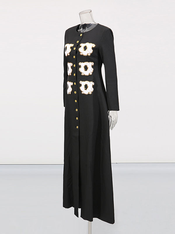 TWOTWINSTYLE Round Neck Loose Spliced Appliques Chic Coat
