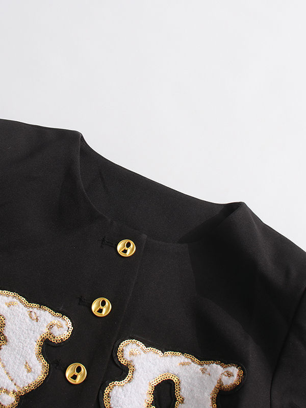 TWOTWINSTYLE Round Neck Loose Spliced Appliques Chic Coat