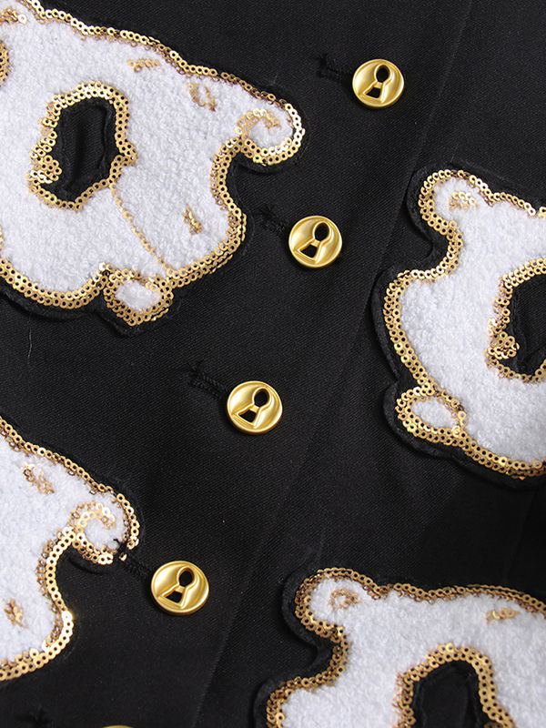 TWOTWINSTYLE Round Neck Loose Spliced Appliques Chic Coat