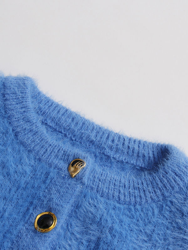 TWOTWINSTYLE Round Neck Patchwork Metal Button Fashion Sweater
