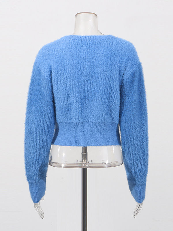 TWOTWINSTYLE Round Neck Patchwork Metal Button Fashion Sweater
