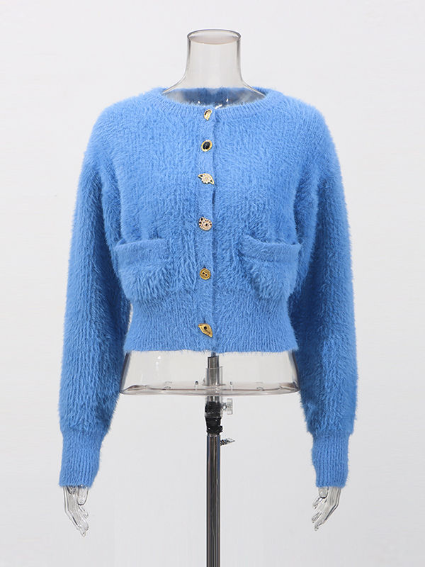 TWOTWINSTYLE Round Neck Patchwork Metal Button Fashion Sweater