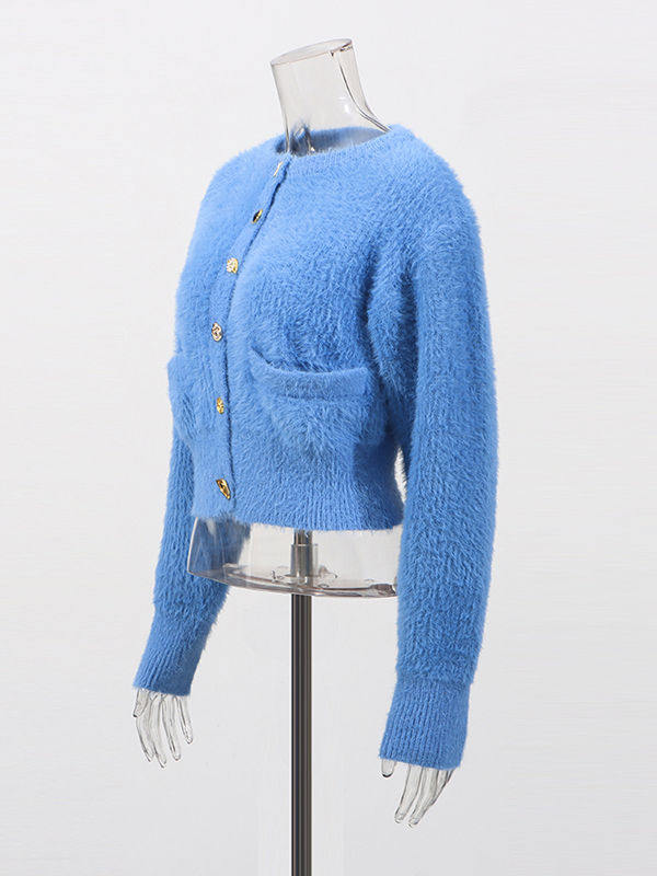 TWOTWINSTYLE Round Neck Patchwork Metal Button Fashion Sweater