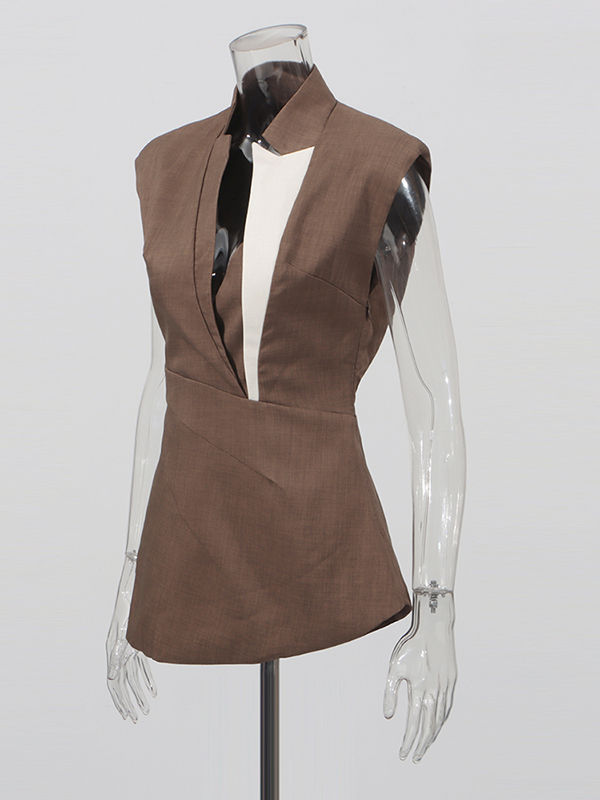 TWOTWINSTYLE Sleeveless Irregular Hem Tunic Vintage Coat