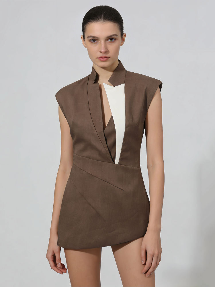 TWOTWINSTYLE Sleeveless Irregular Hem Tunic Vintage Coat