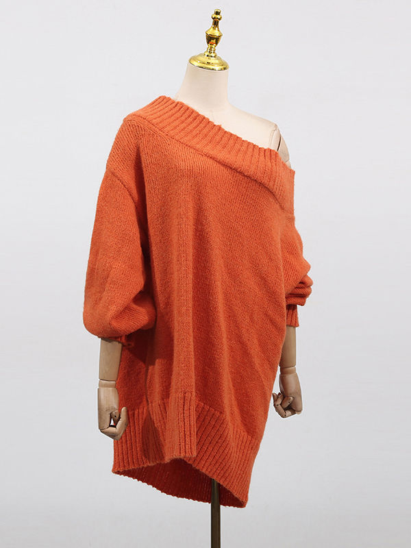 TWOTWINSTYLE Solid Loose Off One Shoulder Casual Sweater
