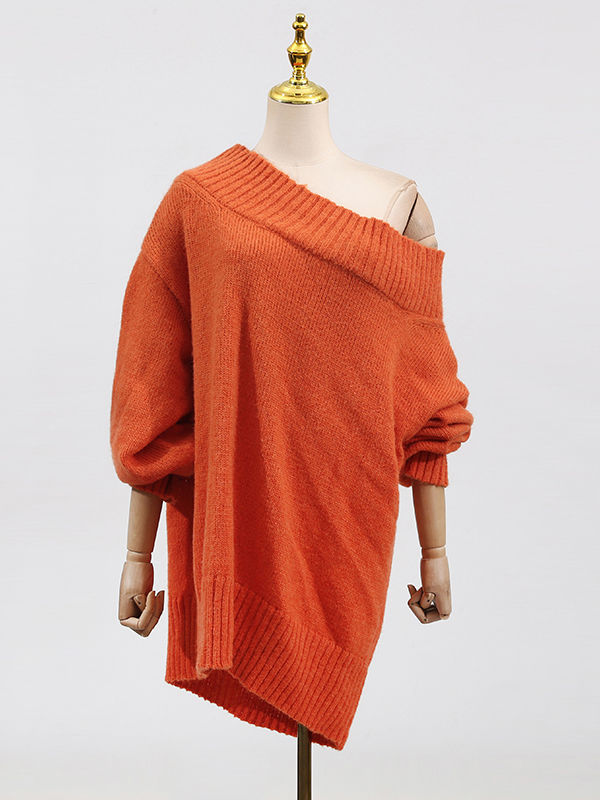 TWOTWINSTYLE Solid Loose Off One Shoulder Casual Sweater